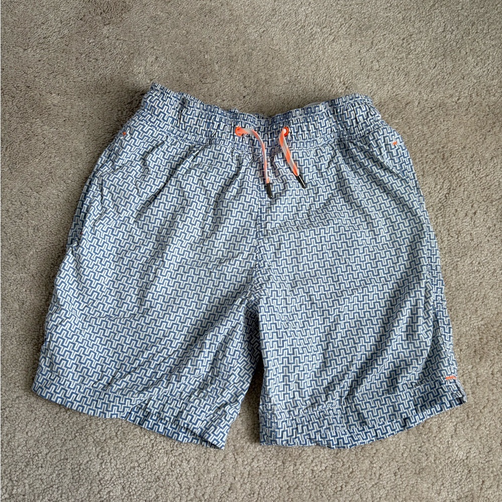 Crewcuts Boys Geometric Swim Shorts - Blue with Pop Orange details